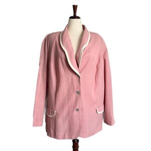 Pink Women's Vintage Blazer with White Trim on Lapel and Shell Buttons